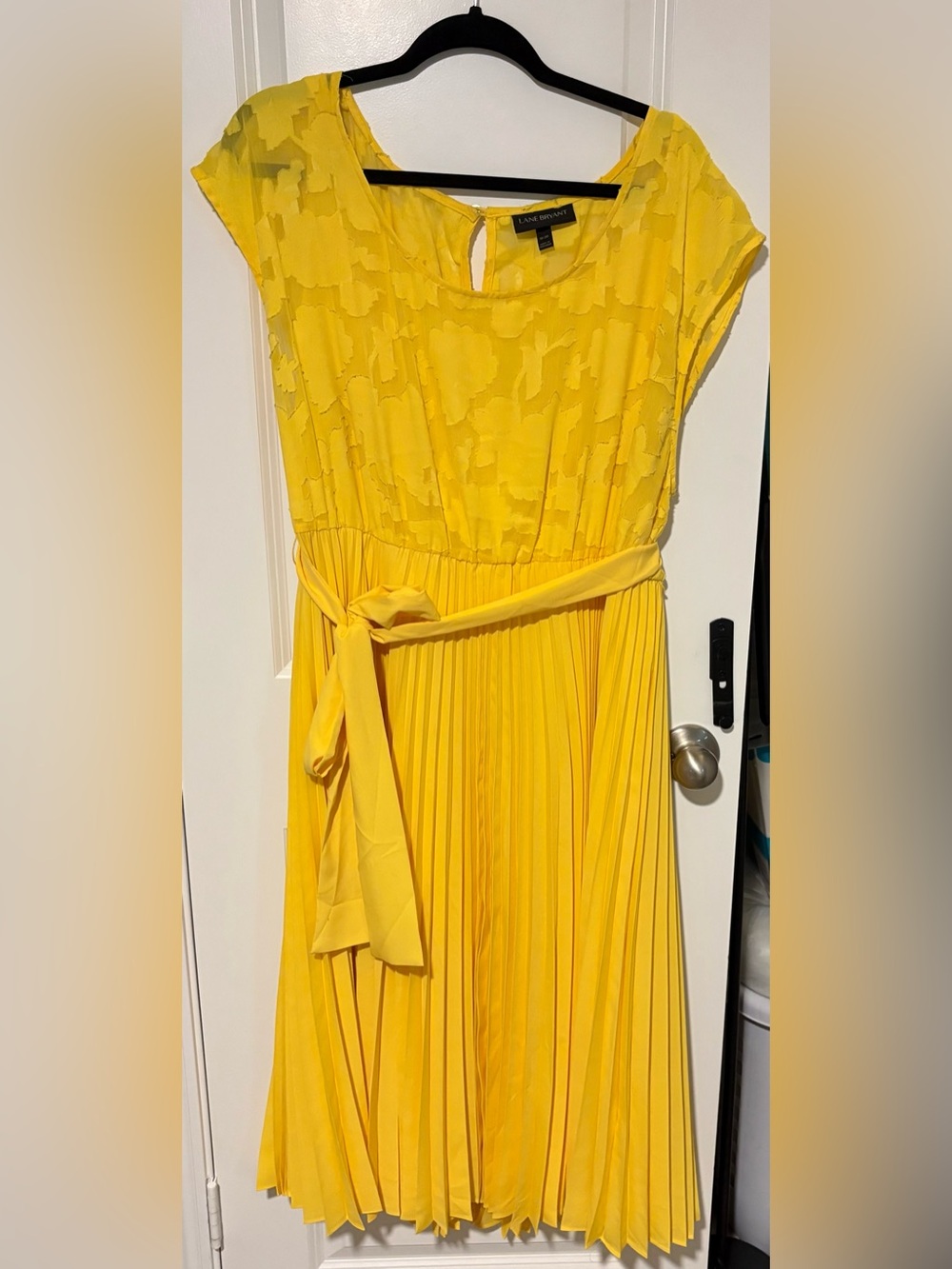 Lane Bryant Yellow Pleated Midi Dress with Waist Tie